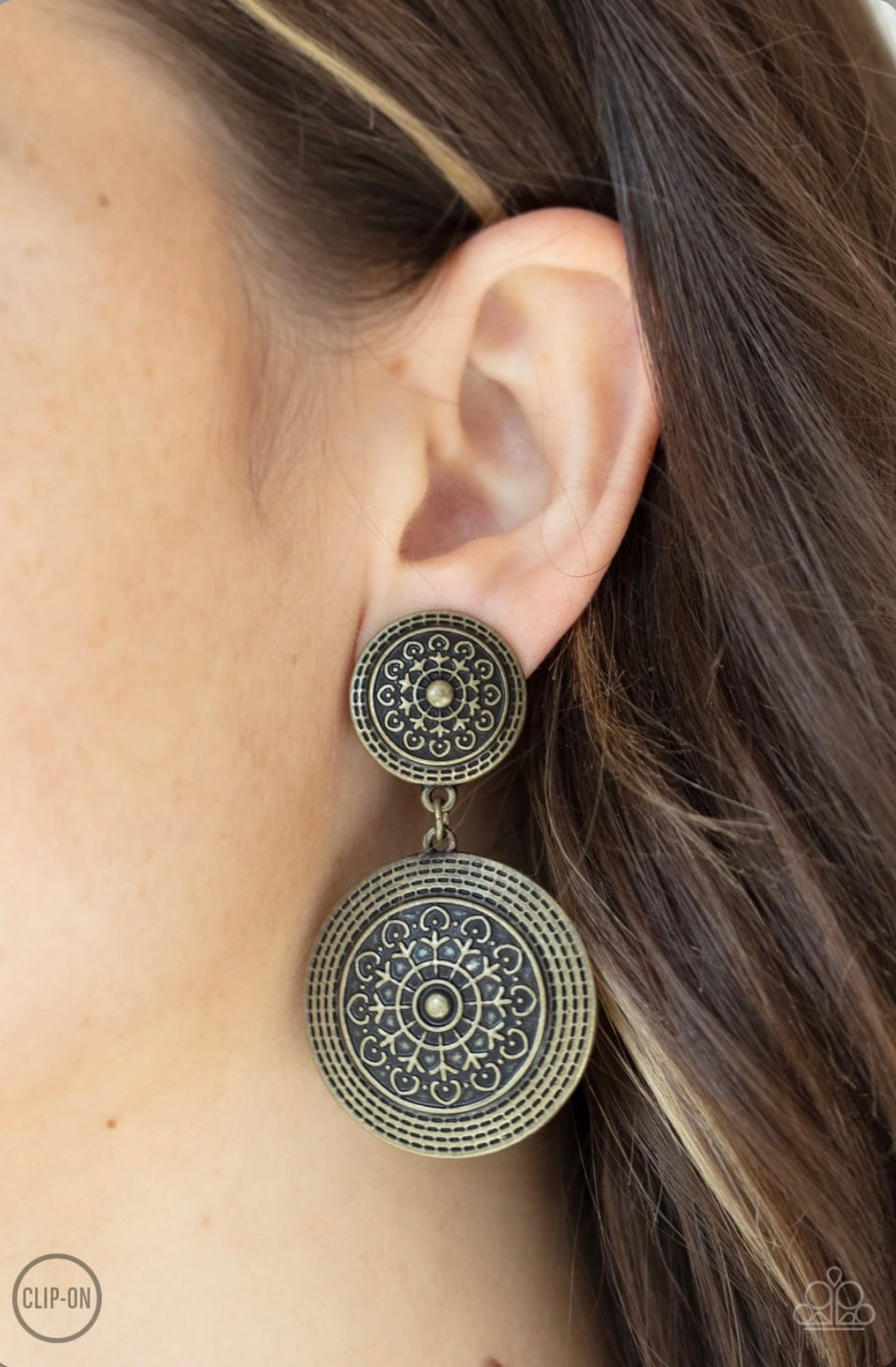 Magnificent Medallions Brass Clip-On Earring