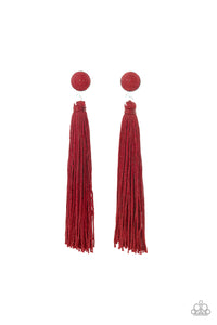 Tightrope Tassel - Red earring