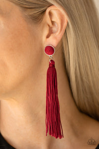 Tightrope Tassel - Red earring
