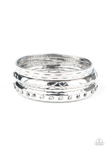 Revved Up Rhinestones - Silver bracelet