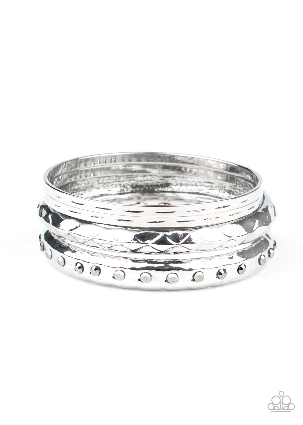 Revved Up Rhinestones - Silver bracelet
