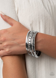 Revved Up Rhinestones - Silver bracelet