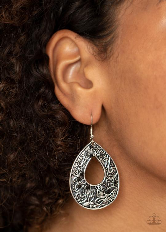 Botanical Butterfly Black Earring