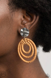 Whimsically Wicker Brown Clip On Earring