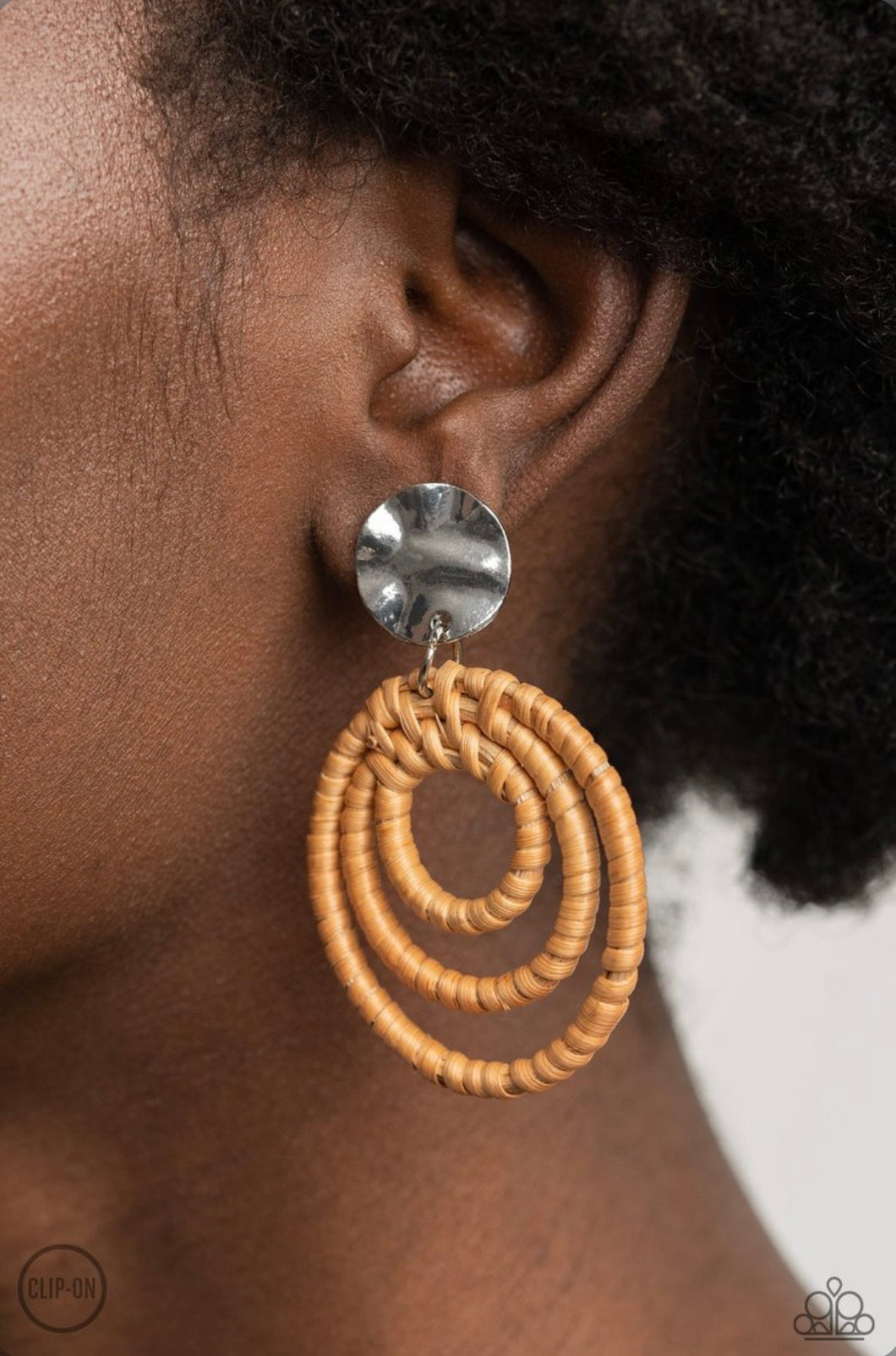 Whimsically Wicker Brown Clip On Earring