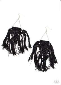 Modern Day Mcrame Black Earring